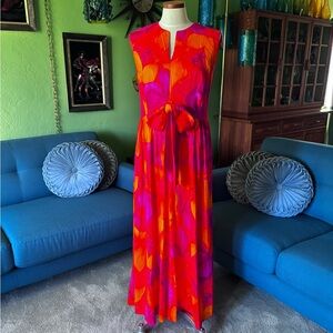 Hilo Hattie Vibrant Pink and Orange Maxi Dress